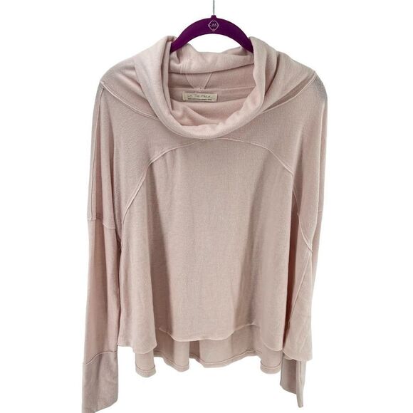 Free People Pink Sweater Cozy Time Funnel Large Cowl Neck Blush Oversized - Picture 4 of 16